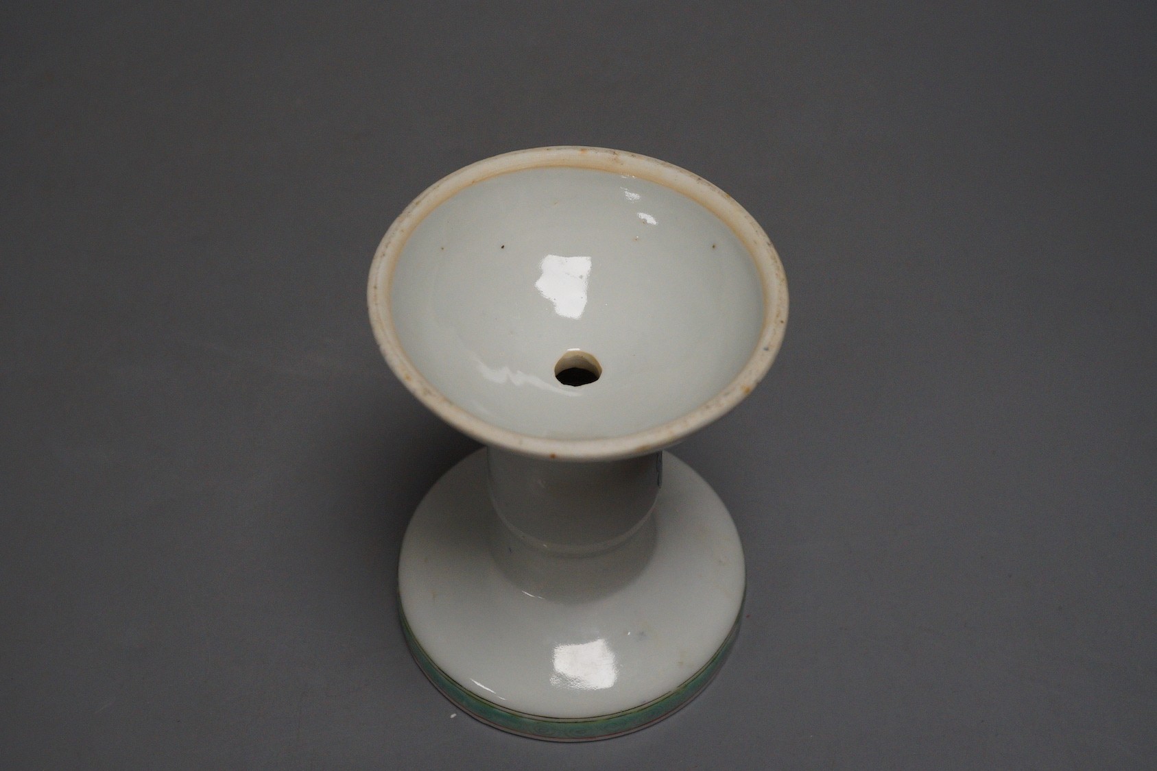 A 19th century Chinese famille rose candlestick or joss stick stand, 11.5cm